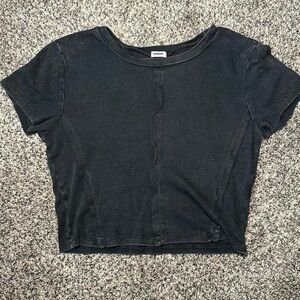 Garage Gray Fitted Crop T-Shirt Short Sleeve
